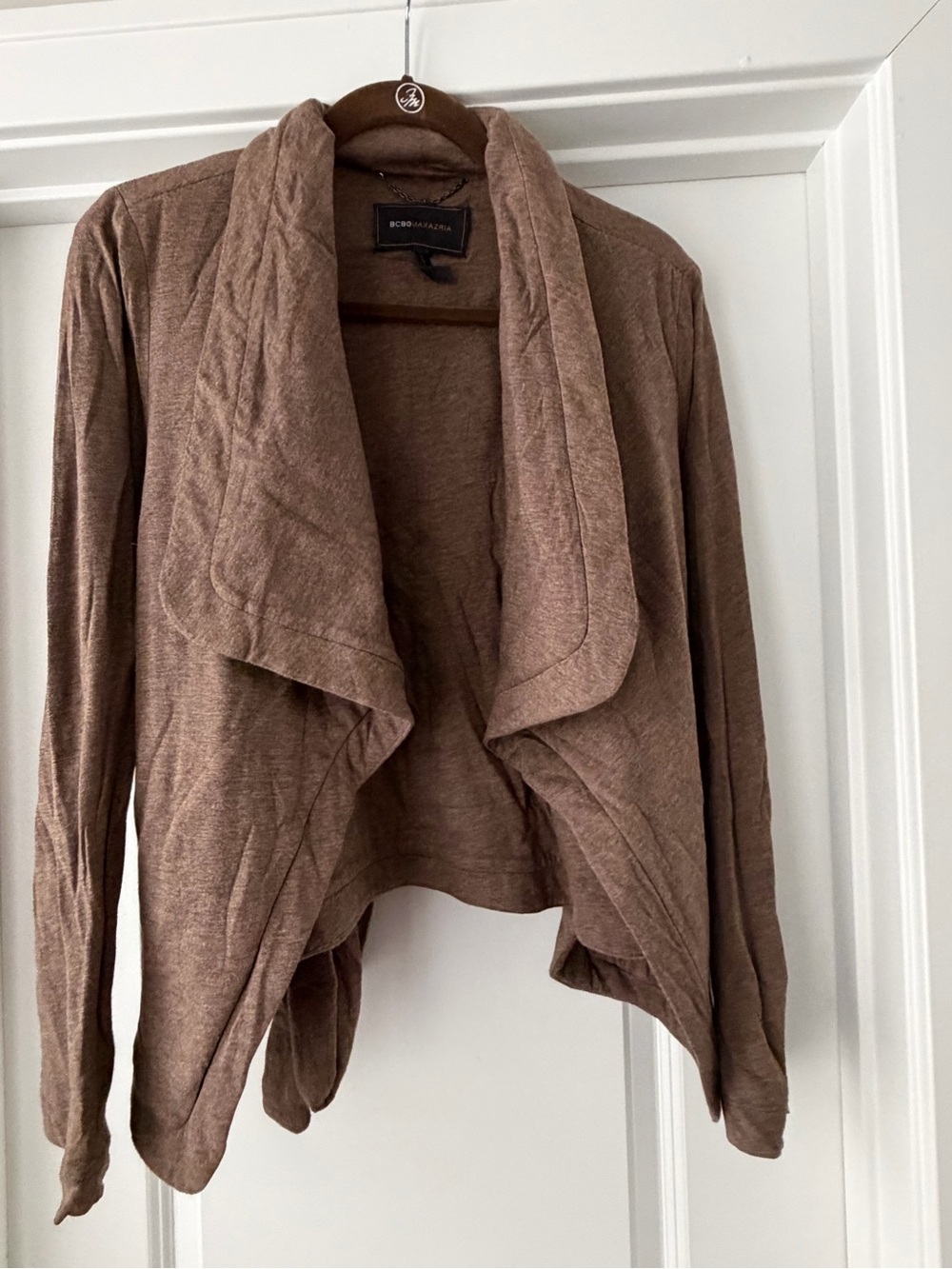 BCBGMaxAzria Taupe Brown Draped Open-Front Cardigan